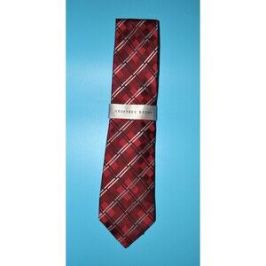 Geoffrey Beene Men’s Silk Tie Red Plaid Check Pattern Classic Necktie NWT
